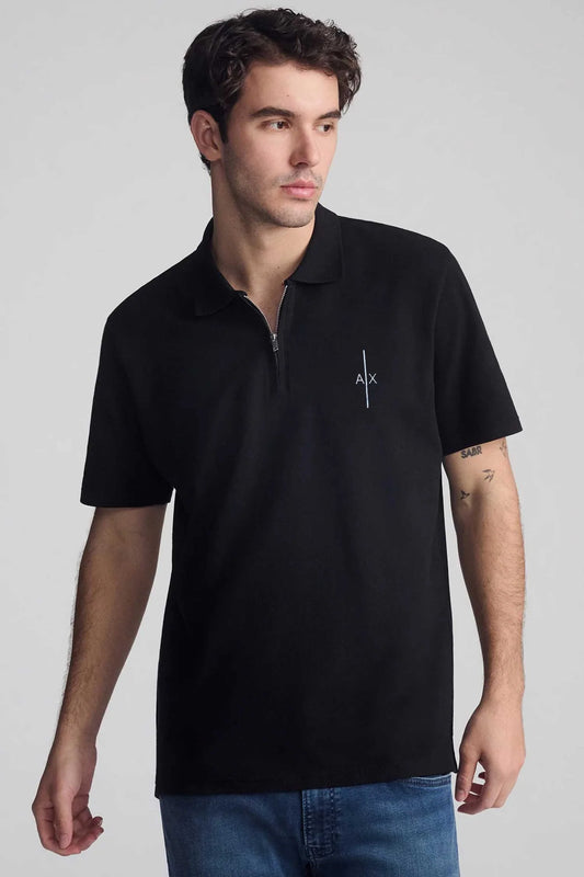 Armni Icon Stripe Zip-Placket Men's Polo Shirt