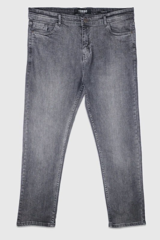 Sale 50% Big Size Light Faded Turbo Denim Jeans In Light Grey