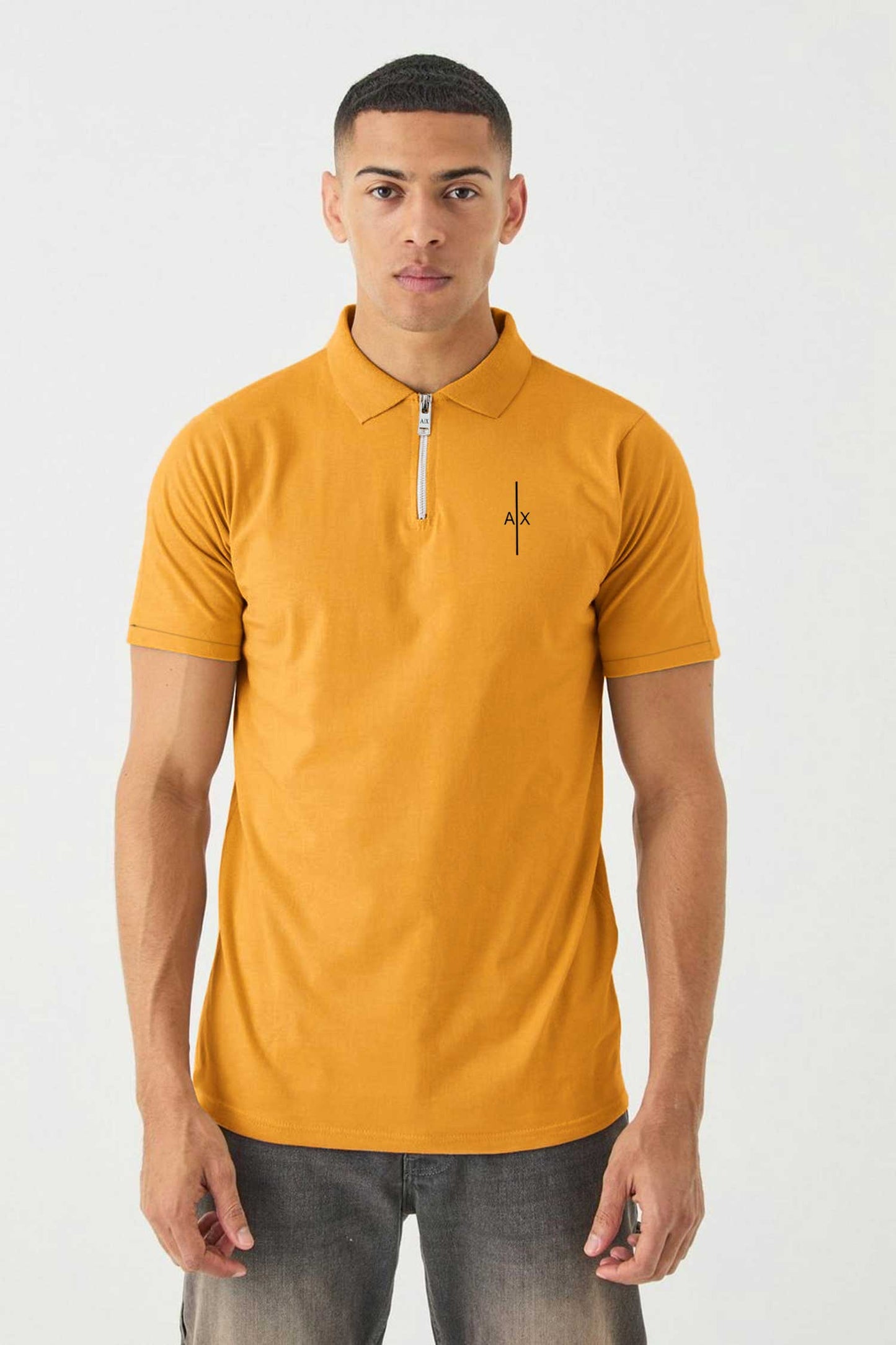 Armni Icon Stripe Zip-Placket Men's Polo Shirt